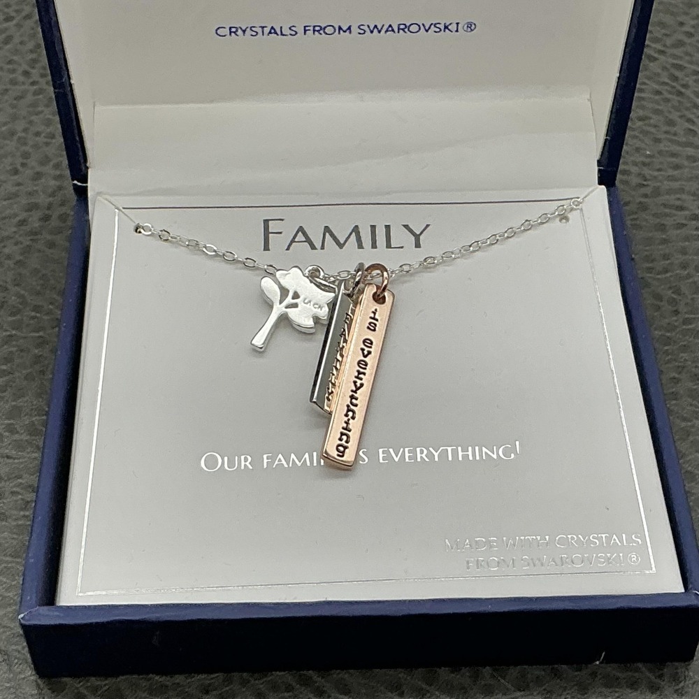 Brilliance Necklace Silver‎ Family Tree Bar Pendant Swarovski Crystal Jewelry